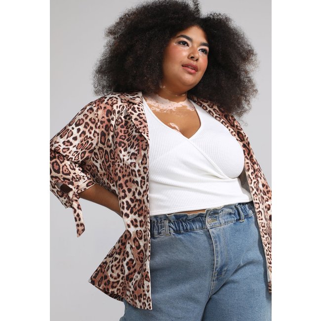 Blazer Malwee Plus Size Onça Bege