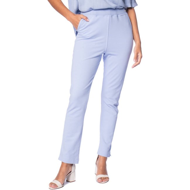 Calça Feminina Biamar Algodão Fenda Barra Bolsos Azul