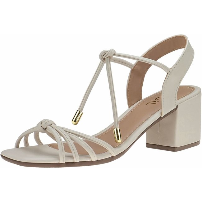 Sandália Salto Grosso Gigil Tiras Amarração Off White