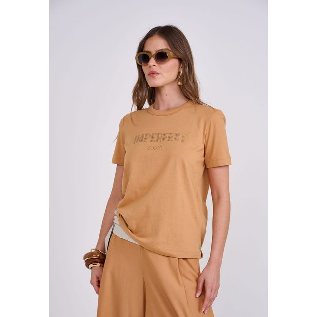 Camiseta Feminina Colcci Estampa Pedrarias Caramelo