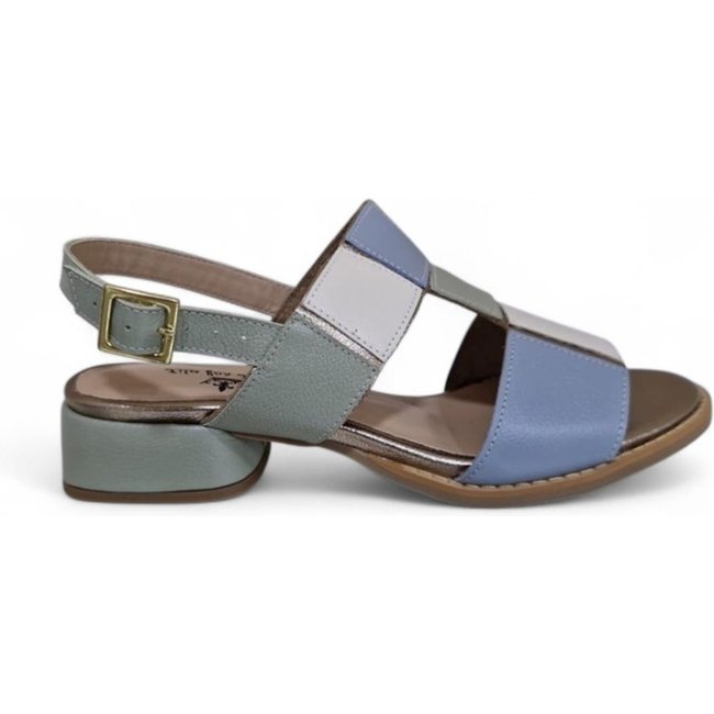 Sandália Feminina Dinapoli em Couro 3000-27 Off White, Azul Claro e Verde Claro