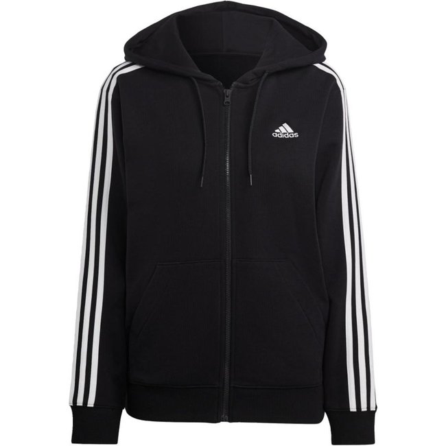 Blusa Capuz Zíper Regular Essentials 3-Stripes adidas Sportswear Preto
