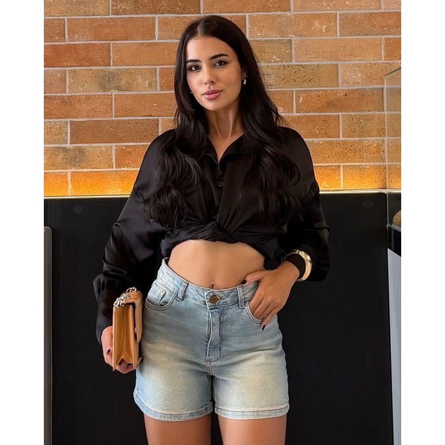 Shorts Jeans Mom Feminino Cintura Alta Básico com Elastano 70201 Sujinha Clara Consciência