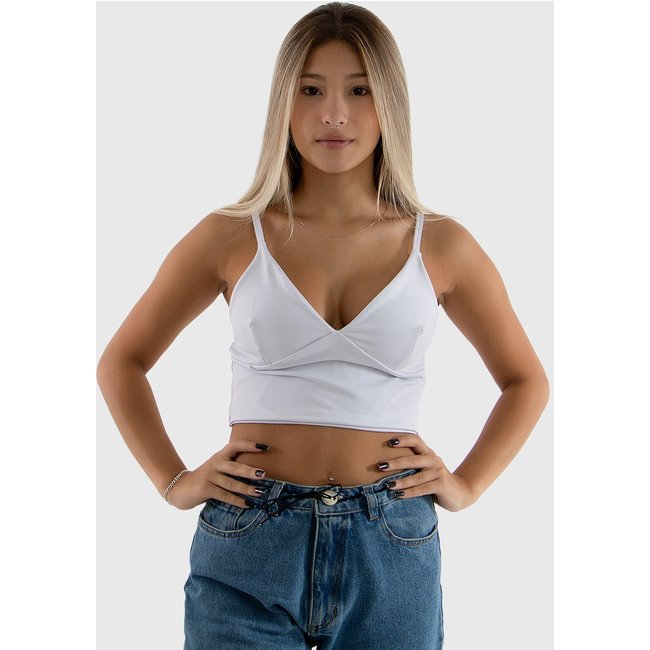 Blusa Cropped Diluxo Decote V Branca