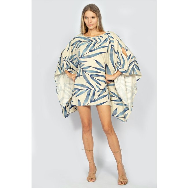 Vestido Kaftan Amazonia Vital Malha Glória Curto Bambu Azul l