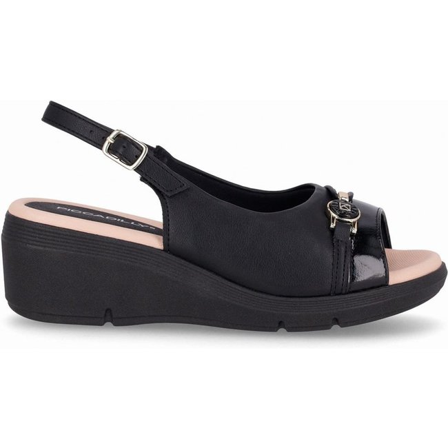 Sandália Slingback Cecilia Anabela Médio Preto