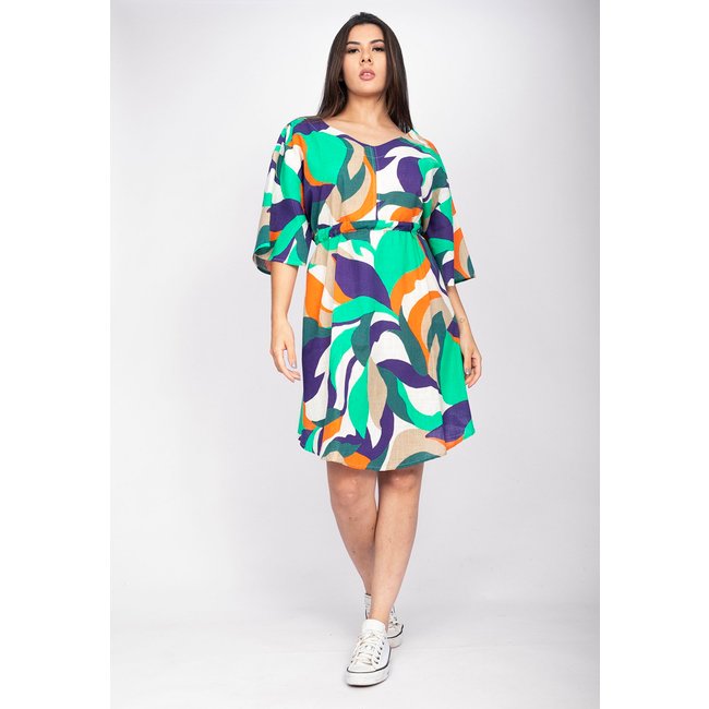 Vestido Curto CabanaFree Caaxixá Viscose com Cordão na Cintura Estampa Brisa do Mar