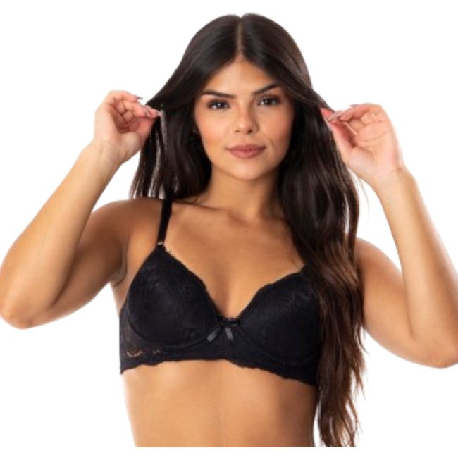 Sutiã Básico Com Bojo Rendado Reflexo íntimo Lingerie Com Aro Alça Ajustável Preto