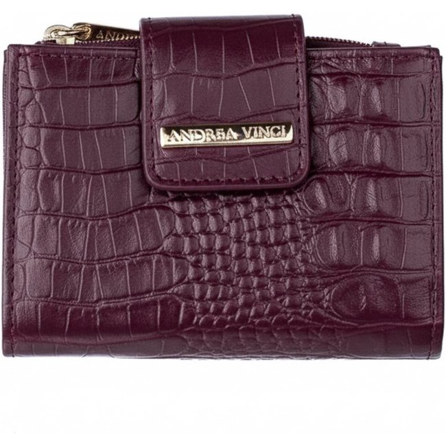Carteira Andrea Vinci Feminina De Couro Croco Linna 11x13cm - Marsala