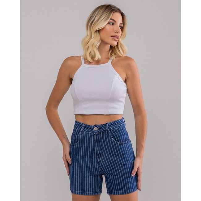 Shorts Jeans Mom Feminino Cintura Alta Risca de Giz 23625 Escura Consciência