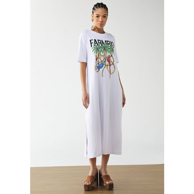 Vestido Feminino FARM Estampa Tropical Midi Branco