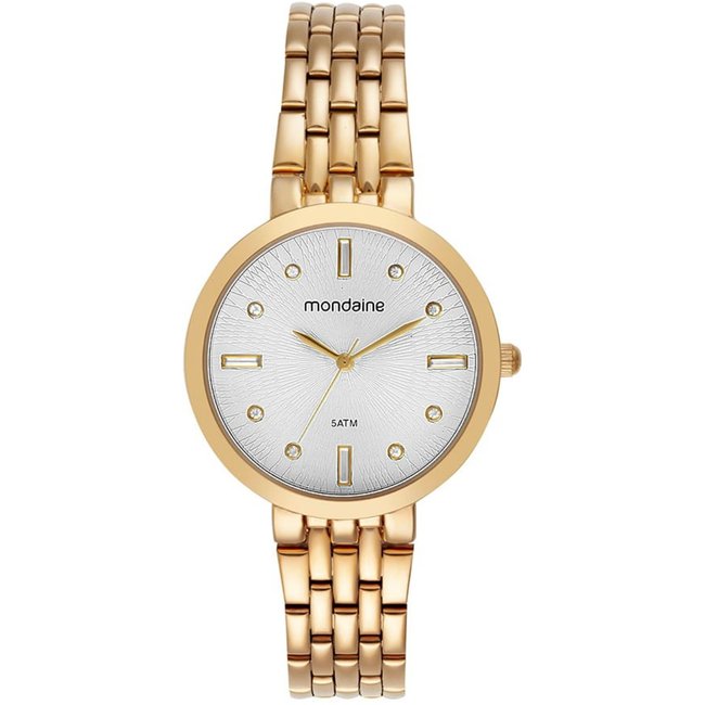 Relógio Feminino Mondaine Dourado Mostrador Branco Mondaine