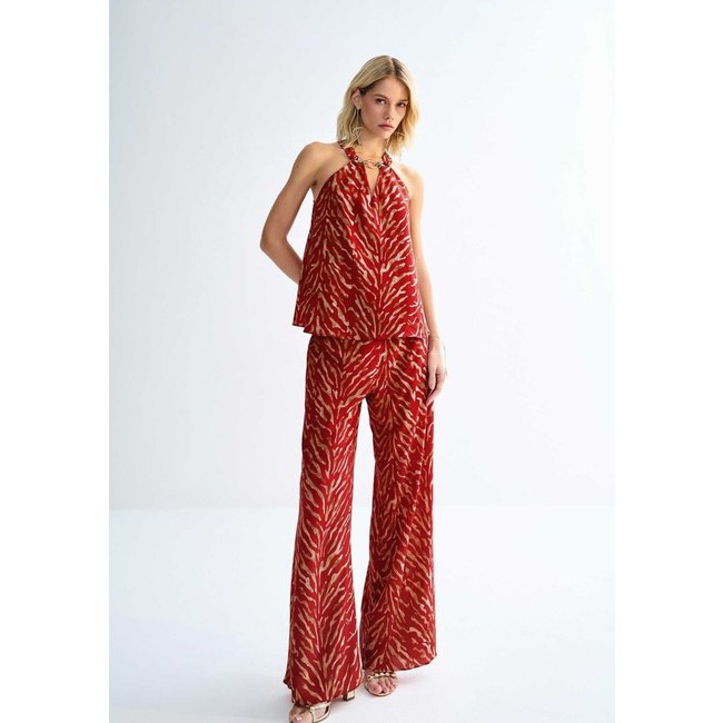 Blusa Estampada em Chiffon com Detalhe Decote