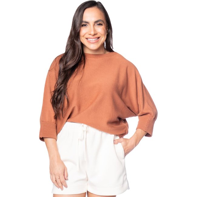 Blusa Feminina Biamar Algodão Ponto Pipoca Marrom