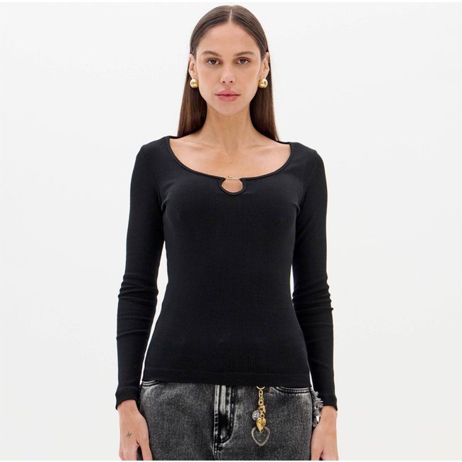 Blusa Lança Perfume Canelada Manga Longa Ou26 Preto Feminino