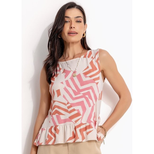 Blusa Em Malha De Viscose Quintess Geométrico Bicolor