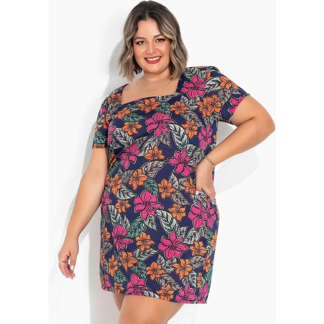Vestido Evasê Com Mangas Curtas Plus Size Floral Marguerite
