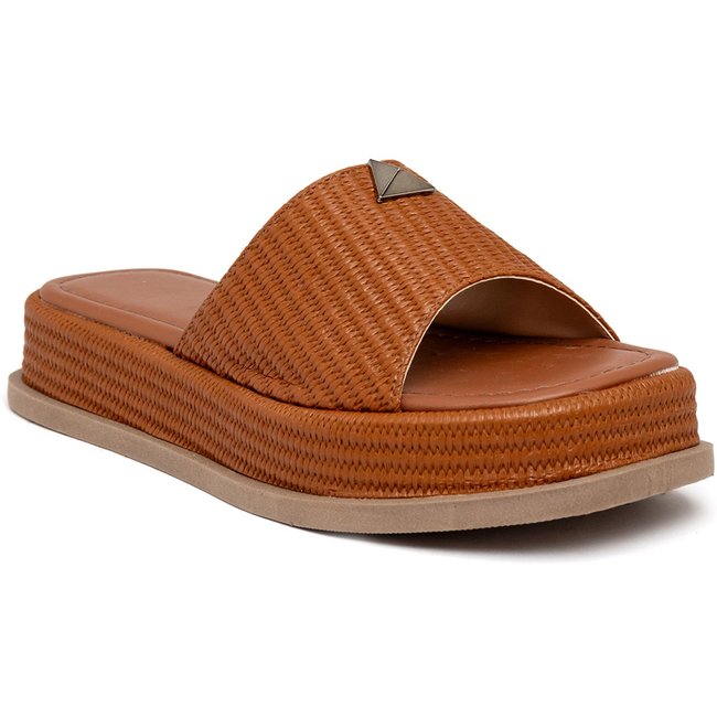 Tamanco Feminino Flatform Plataforma 23413 Rafia Caramelo