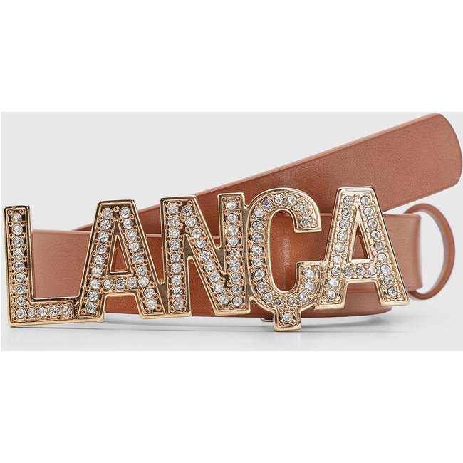 Cinto Feminino Lança Perfume Fivela Logo Pedraria Caramelo