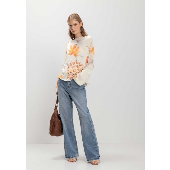 Blusa De Mangas Longas Estampada Com Amarração Posterior