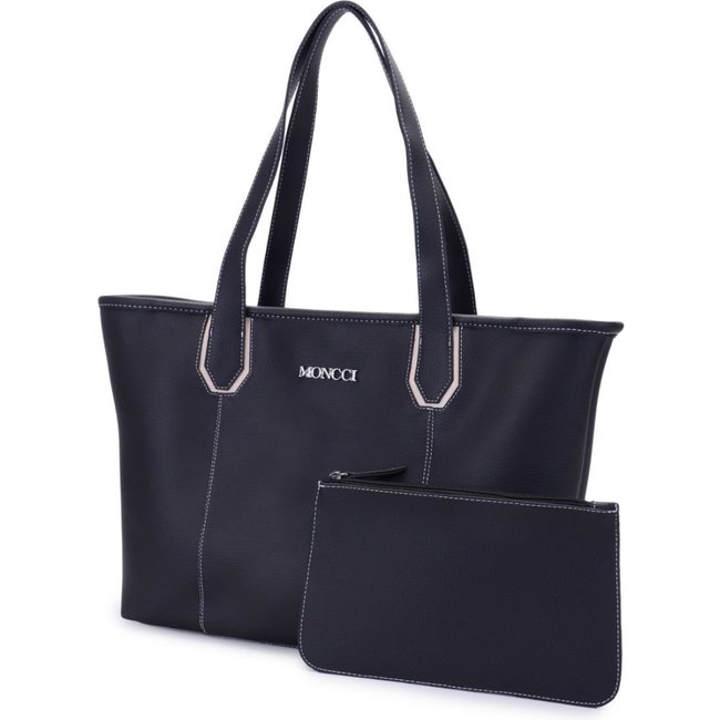 bolsa shopper grande feminina para faculdade notebook elegancia berlim Moncci preto com marfim