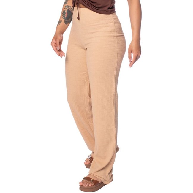Calça Feminina The Style Box Wide Leg Cintura Alta Bege