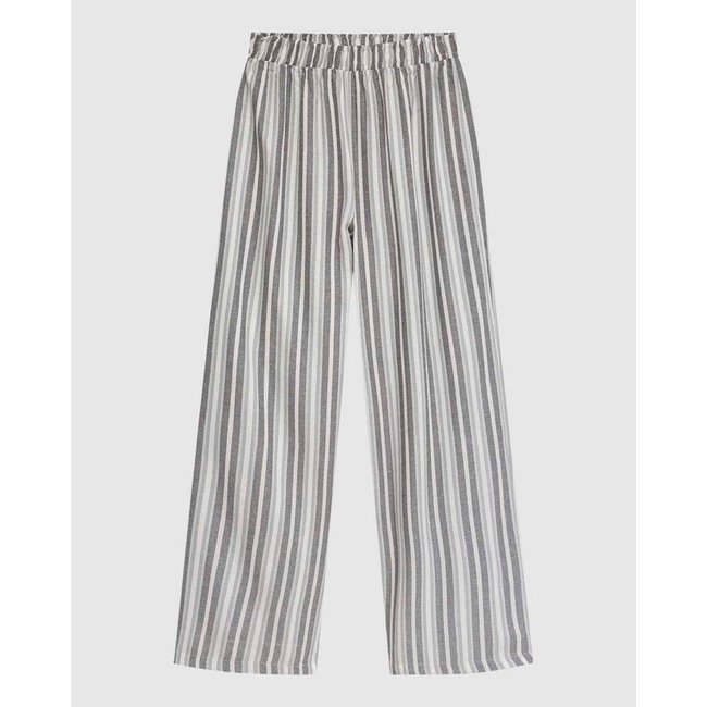 Calça Wide Leg Feminina Cós Elástico Em Tricoline Listrado