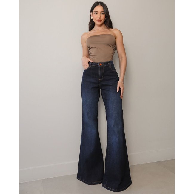 Calça Jeans Maxi Flare Feminina 25105 Amaciado Consciência