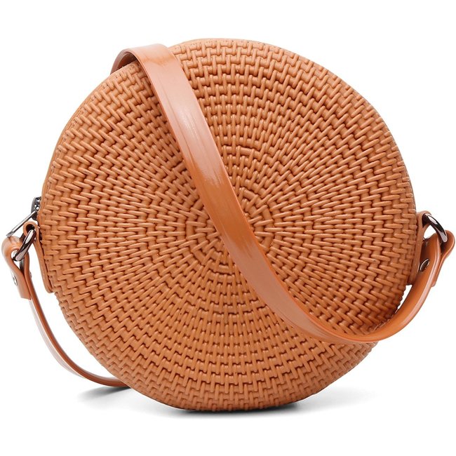 Bolsa Transversal Tiracolo Feminina Redonda Casual Pvc Caramelo