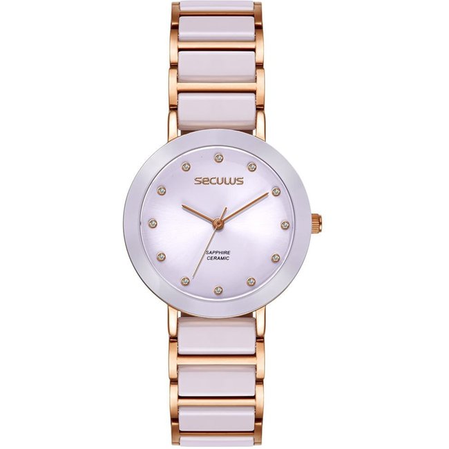 Relógio Feminino Analógico Cerâmica Cristais Roxo Seculus