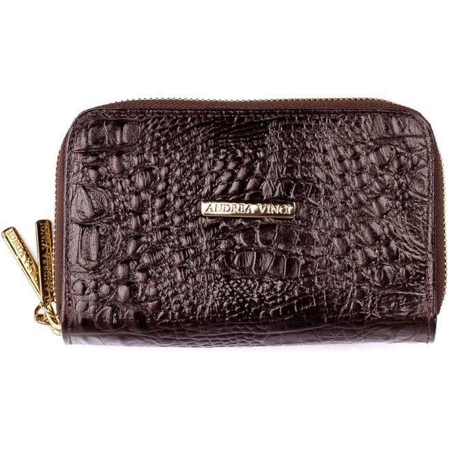 Carteira feminina de couro croco Martina 9,5x15,5cm - Café