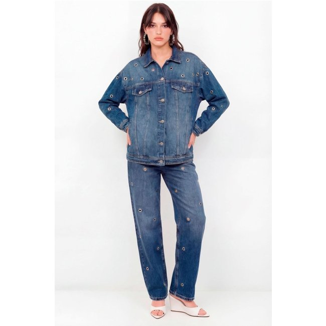 Calça Jeans Relaxed com Ilhós Feminino Inblanche