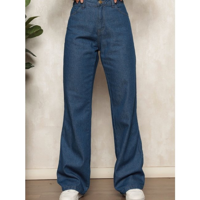 Calça Jeans Wide Leg Pantalona Feminina Azul Escuro