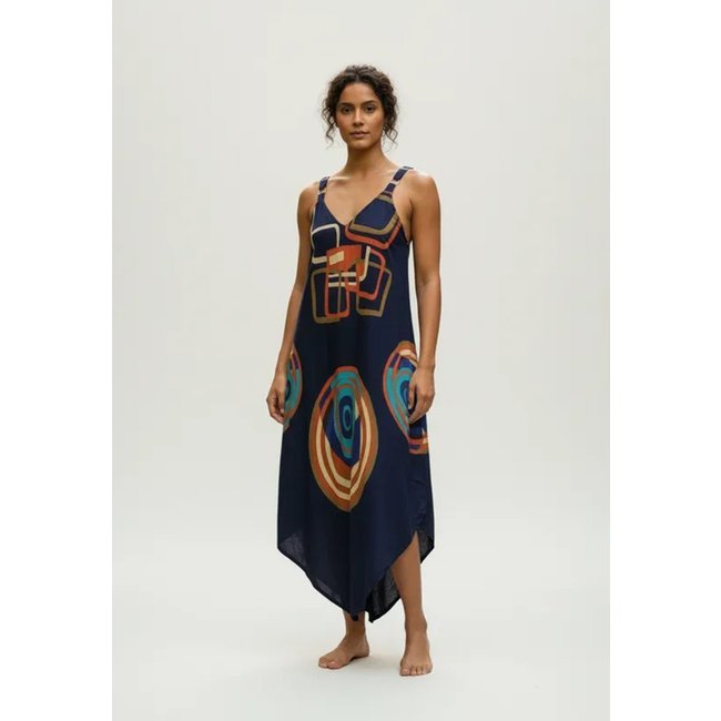 Vestido Cabanafree Midi Origens Regata Raiz Cósmica Azul