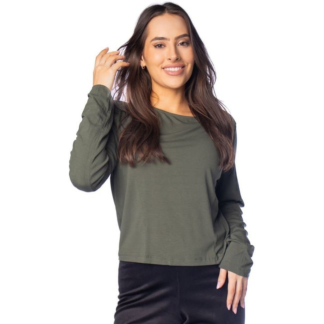 Blusa Cropped Feminina Giraffe Costura Traseira Verde Militar