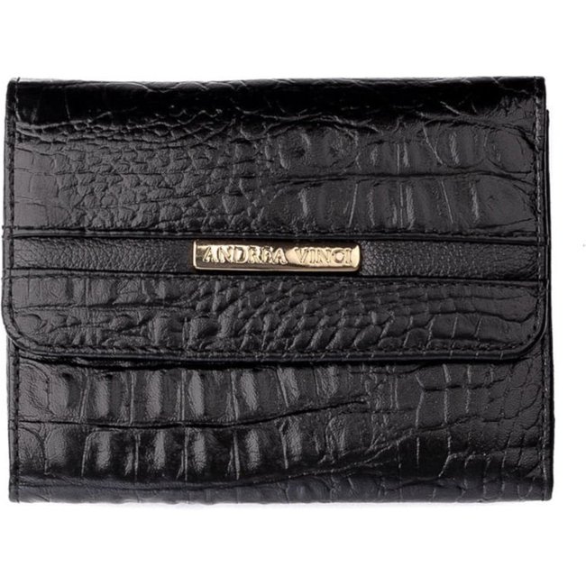 Carteira Andrea Vinci Feminina De Couro Croco Jade 10,5x13cm - Preto