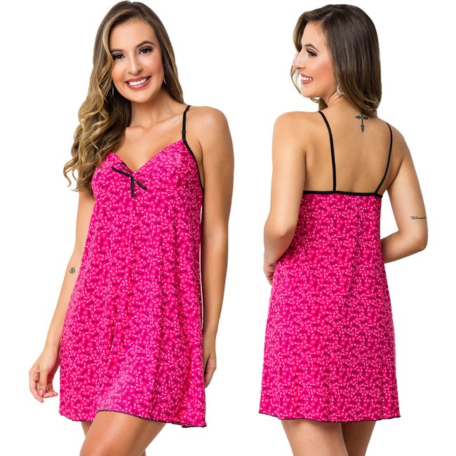 Camisola Estampada Gabi Lingerie Feminina Adulto Alça Sem Bojo Pijama Curta Multicolorido