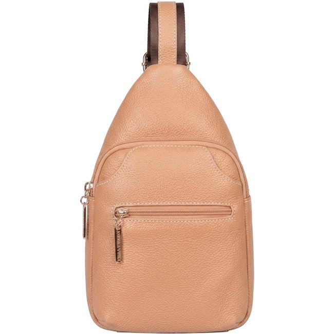 Mini mochila feminina transversal de couro liso Jenny - Bege