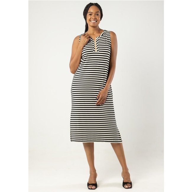 Vestido Regata Midi Pau a Pique Listrado Preto PRETO - PP Pau a Pique