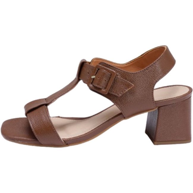 Sandália Bico Quadrado LeRUCHEL Salto Grosso Whisky