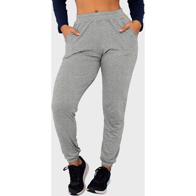 Calça Viscolycra Tarelles Jogger Punho Soltinha Bolso Cinza