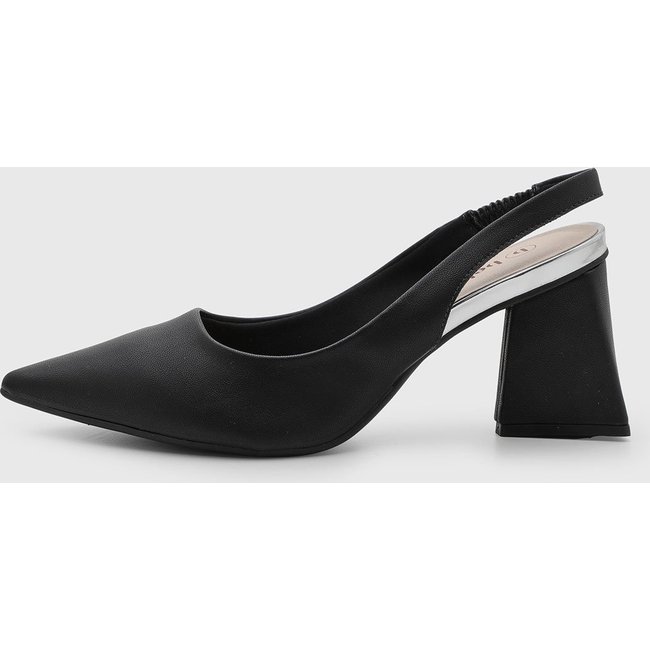 Scarpin Feminino cê Slingback Salto Quadrado Preto