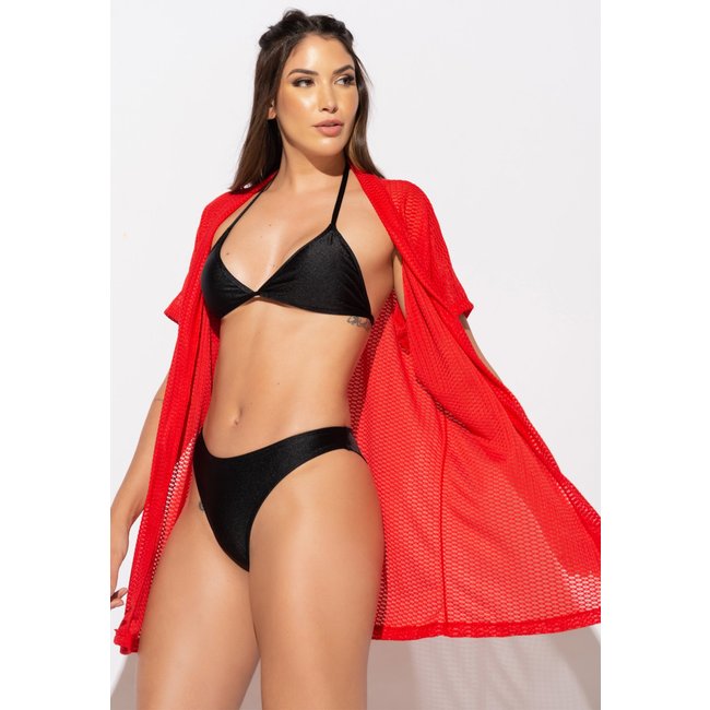 Saída De Praia Curta MVB Modas Kimono Renda Moda Praia Vermelho