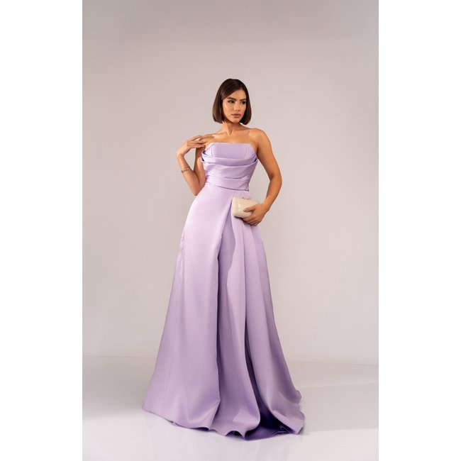 Vestido Longo de Festa Madrinhas Tomara que Caia com Fenda Cetim Biancynna Cia do Vestido Lavanda Lilás