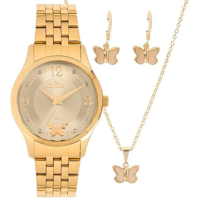 Relógio Feminino Condor Kit Pulseira C02035NSBK4X Dourado