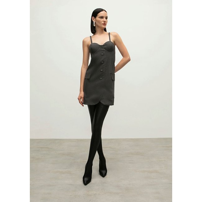 Vestido Iódice Curto Decote Princesa Transpasse Frente Cinza