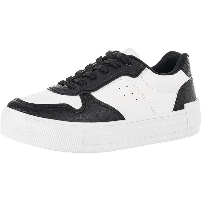 Tenis Casual Feminino Gigil Recortes Preto\/Branco