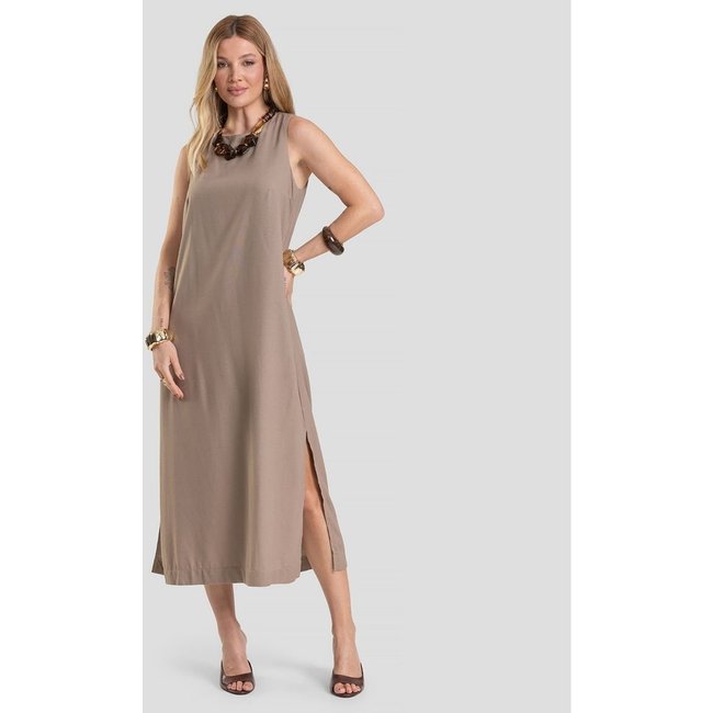Vestido Midi Feminino em Tecido Linho Dianna Marrom