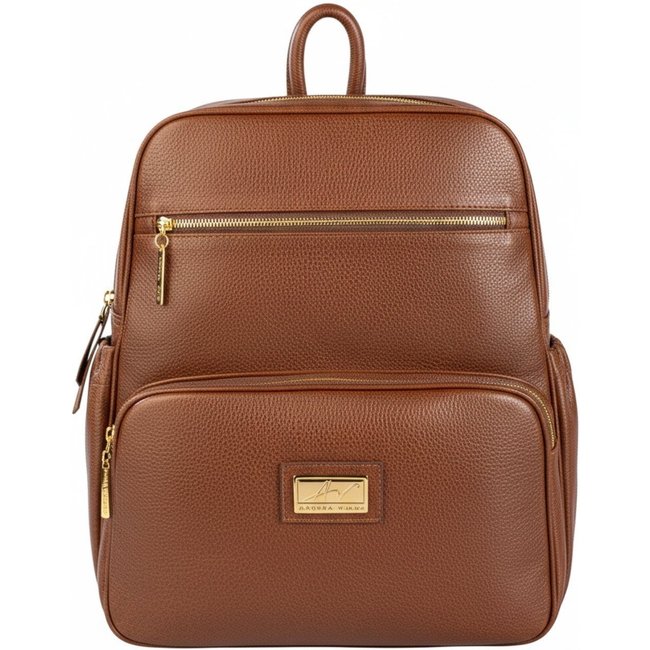 Mochila grande de couro liso Zooey - Whisky