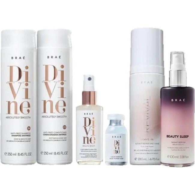 Brae Divine Duo 250ml Queratina Liquida 60ml Ampola 13ml Leave-in Revival 200ml e Beauty Sleep 100ml